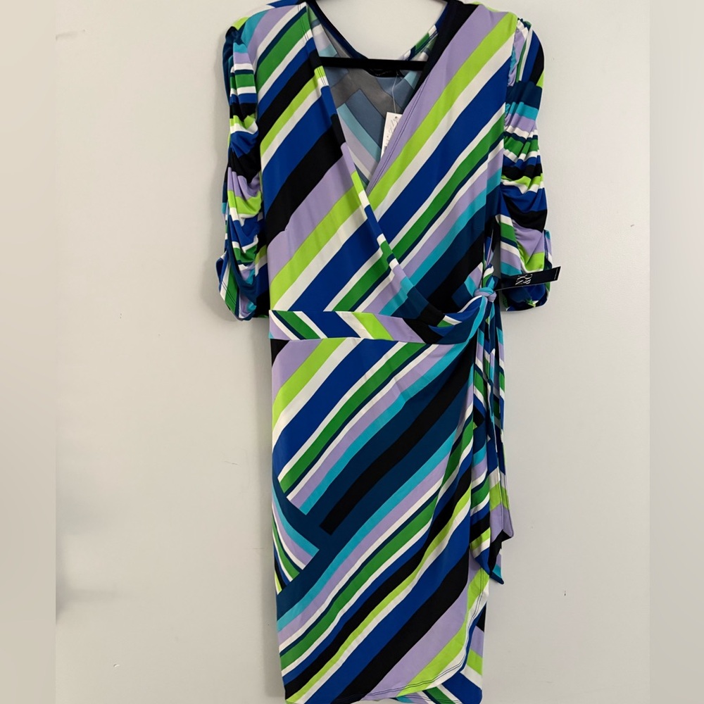 New York & Company Asymmetrical Striped Dress - Blue, Green, Purple